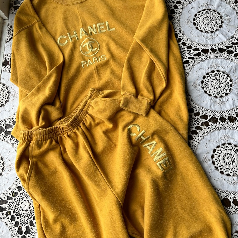 Vintage CHANEL Mustard Yellow Sweat Suit-RARE